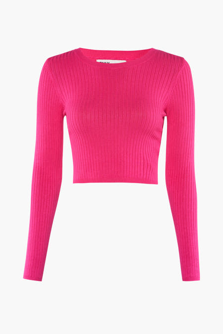Roze trui met ronde hals van ONLY, met een fijne ribbeltextuur.