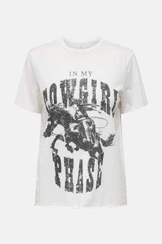 Ecru T-shirt met korte mouwen van ONLY, met grafische cowboyprint en "In my cowgirl phase" tekst.