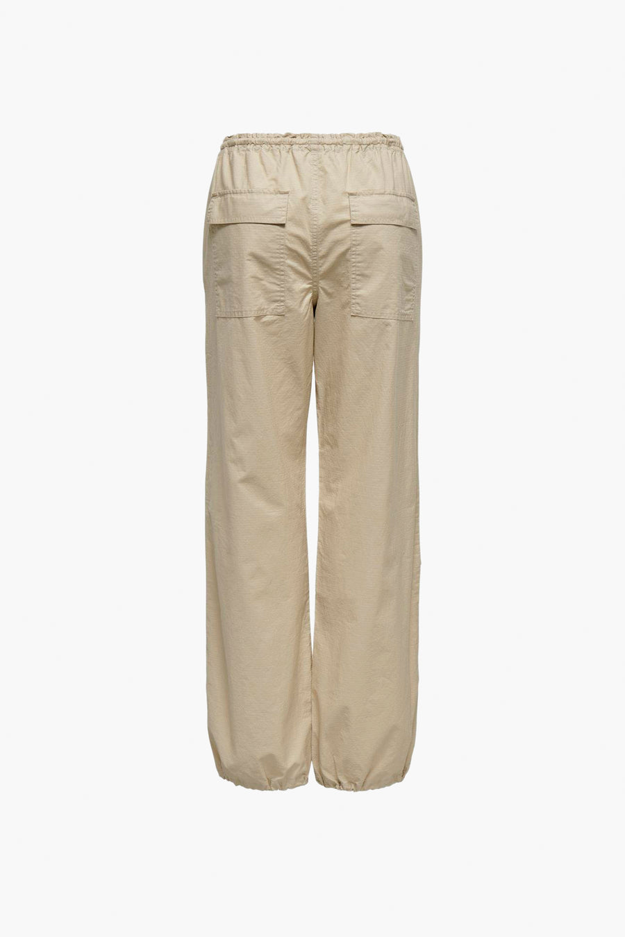 Beige broek van ONLY, met elastische tailleband en achterzakken.