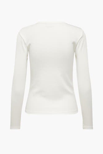 T-shirt blanc à manches longues de JDY, avec une texture côtelée fine, vu de derrière.