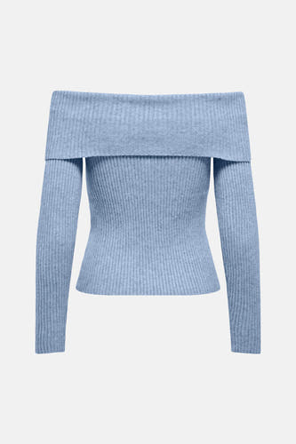 Blauwe offshoulder trui van ONLY, met een ribgebreide textuur en lange mouwen.