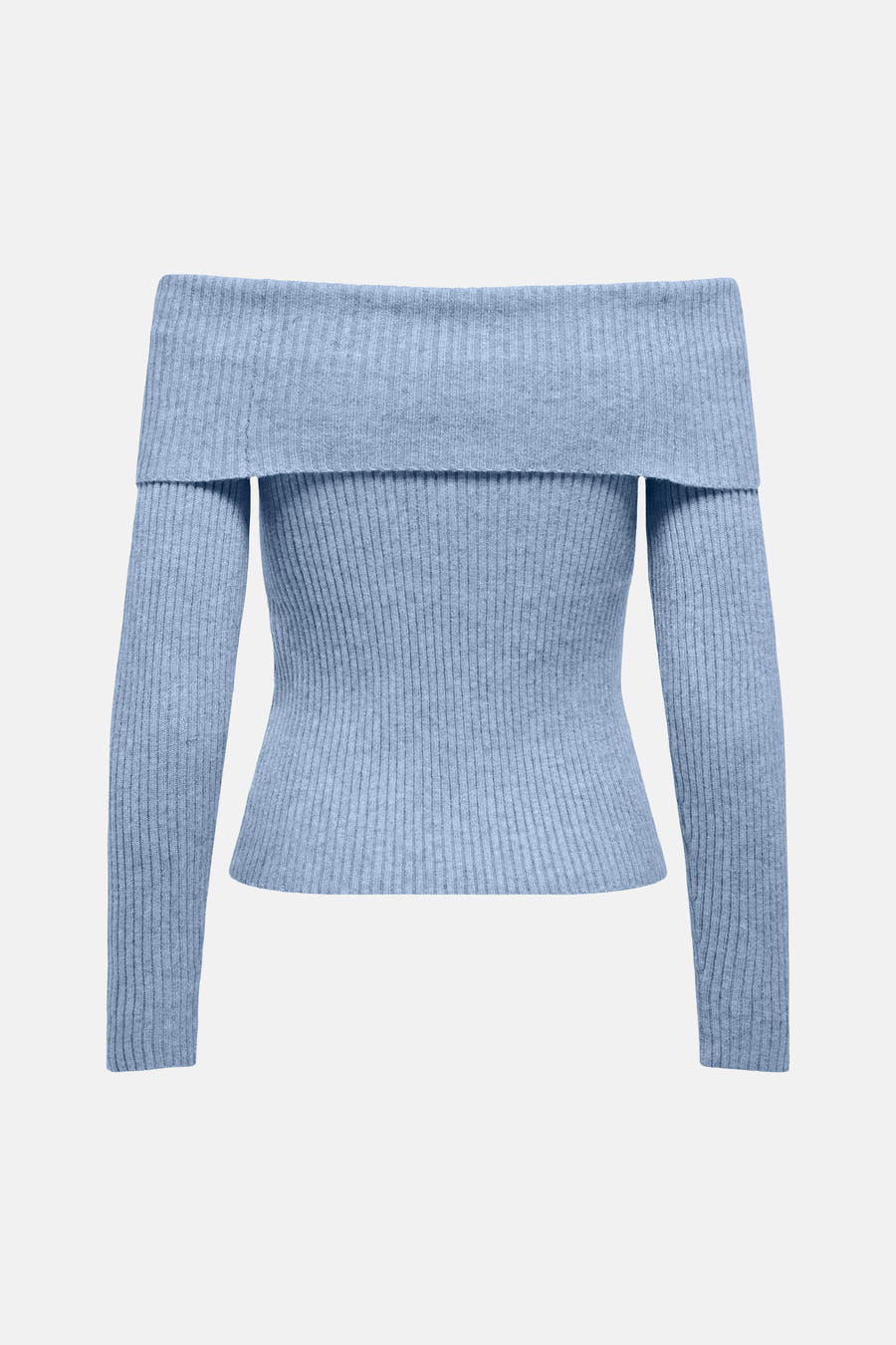 Blauwe offshoulder trui van ONLY, met een ribgebreide textuur en lange mouwen.