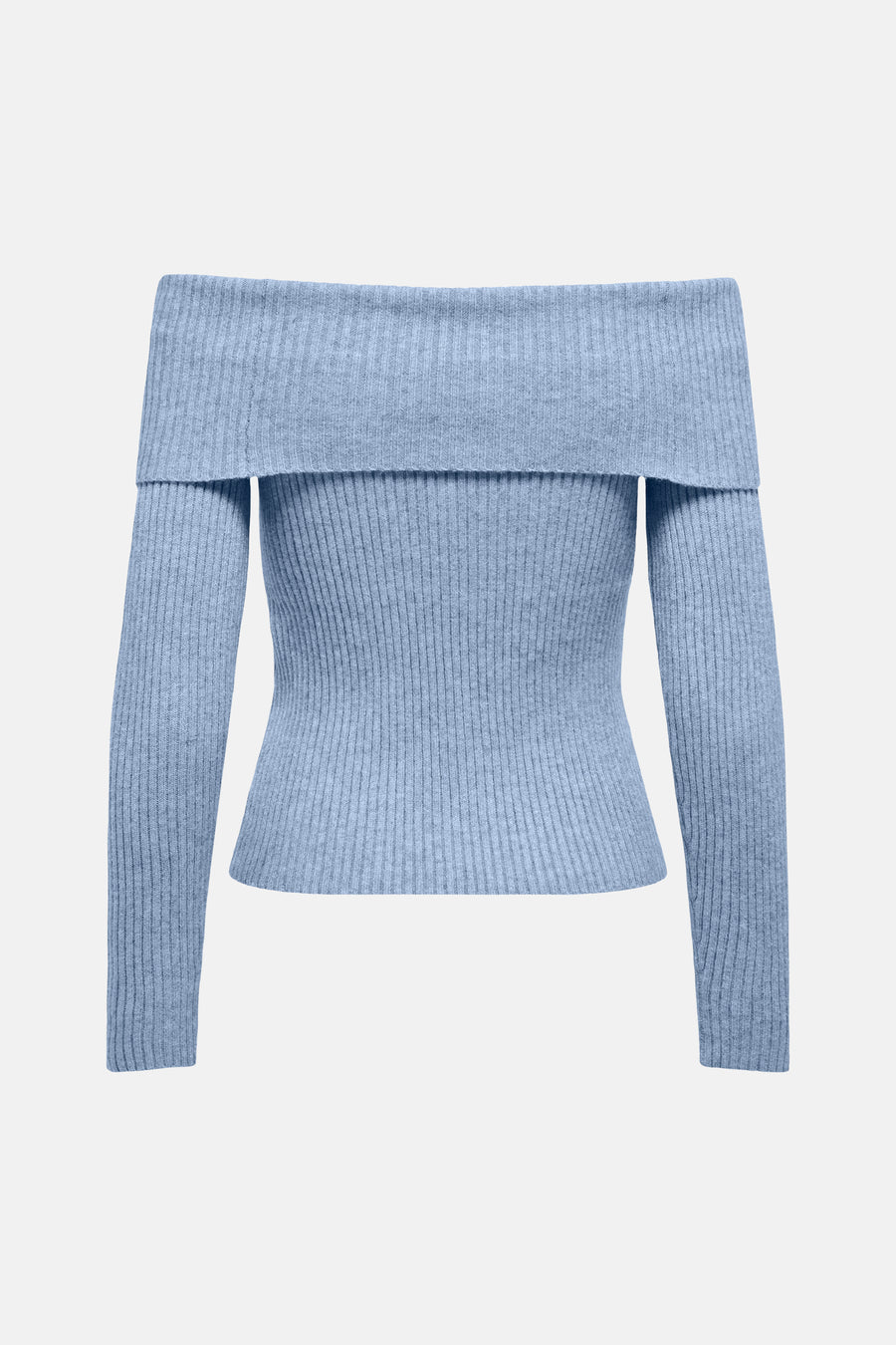 Blauwe offshoulder trui van ONLY, met een ribgebreide textuur en lange mouwen.