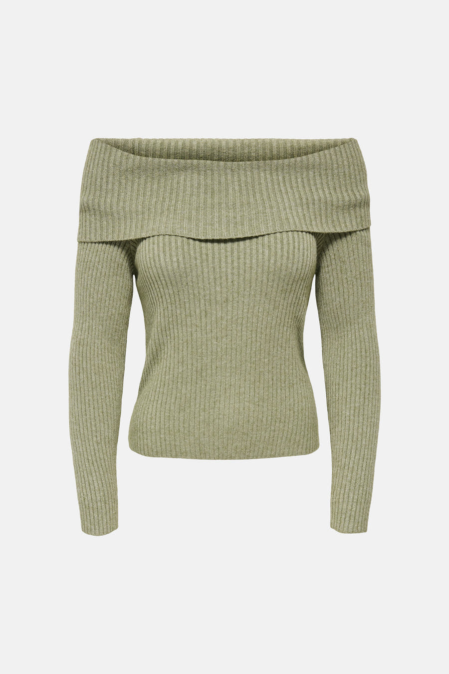 Groene offshoulder trui van ONLY, met een geribbelde textuur en lange mouwen.
