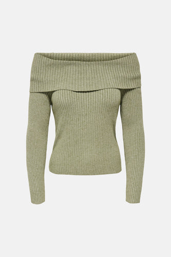 Groene offshoulder trui van ONLY, met een geribbelde textuur en lange mouwen.