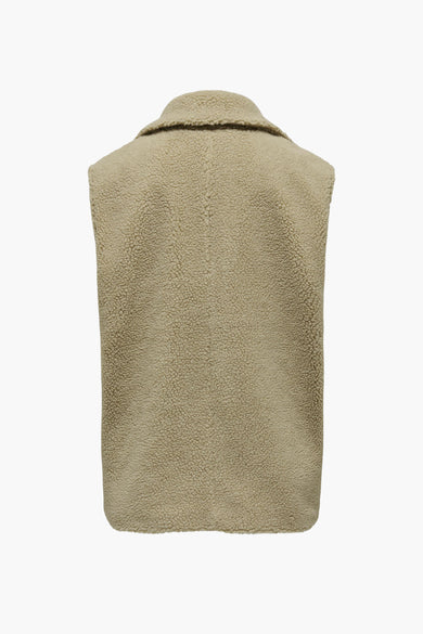 Beige bodywarmer van zachte bontstof, van JDY, achterzijde met rits en opstaande kraag