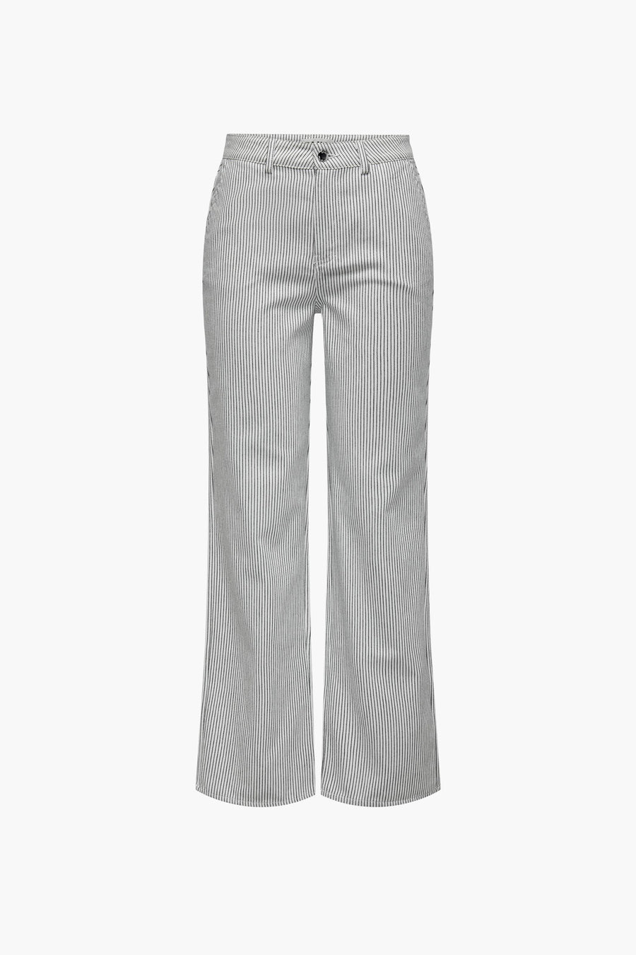 Witte broek van ONLY, met verticale krijtstrepen en wijde pijpen.