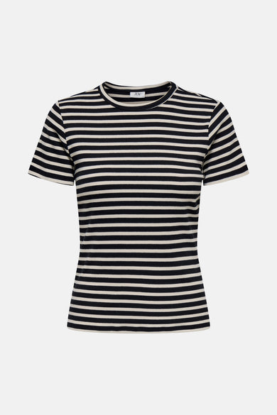 T-shirt rayé noir avec manches courtes de JDY, avec un fin motif côtelé.