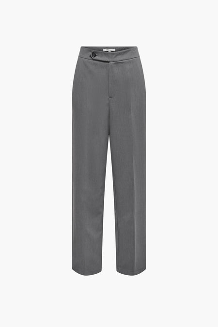 Grijze broek van ONLY, met een effen dessin en wijde pijpen.
