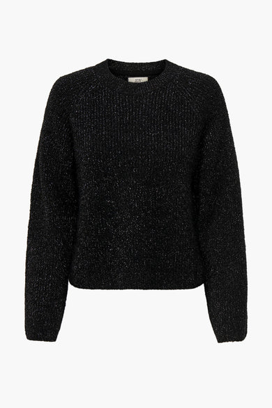 Pull noir à col rond de JDY, fil scintillant fin, coupe ajustée, vue de face