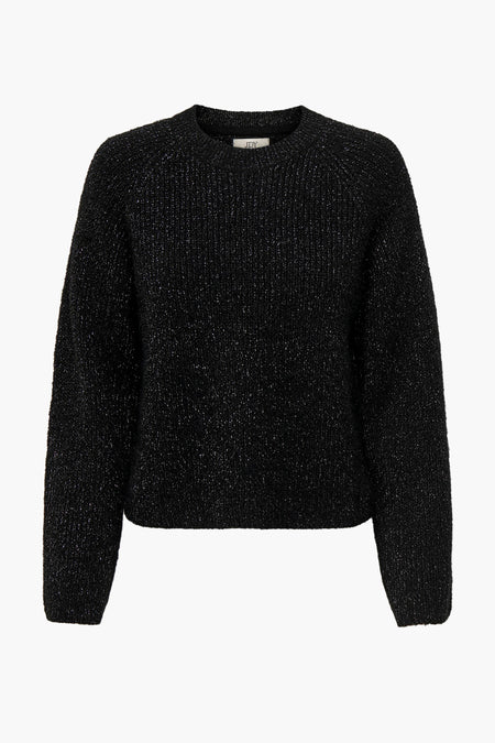 Pull noir à col rond de JDY avec une texture finement scintillante, vue de face