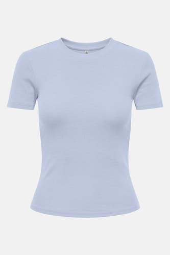 Blauw T-shirt met korte mouwen van ONLY, met ribtextuur.