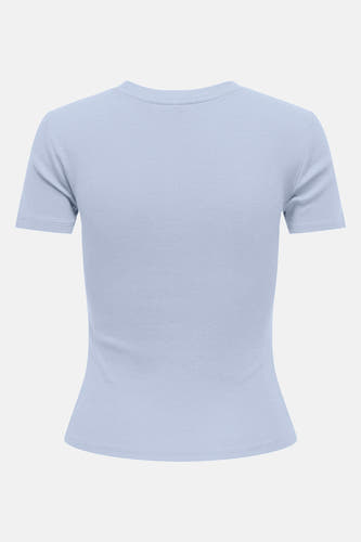 Blauw T-shirt met korte mouwen van ONLY, geribd en met een ronde halslijn.