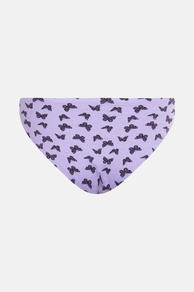 Paarse slip met vlinders van ONLY®, platliggend en frontaal gefotografeerd.
