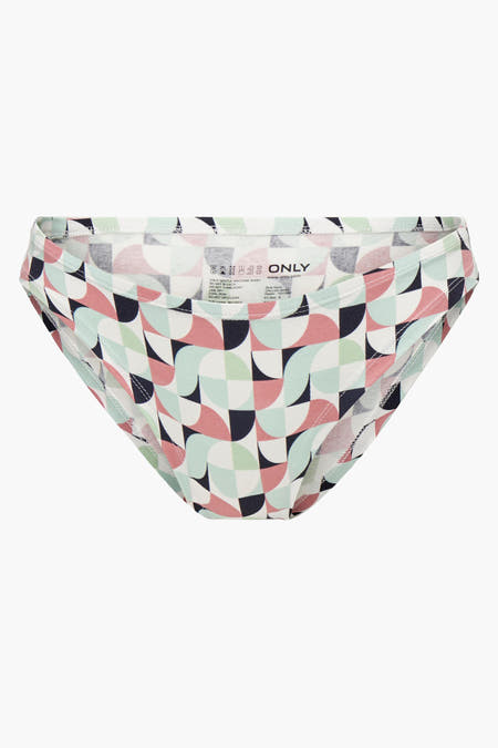 Multikleurige slip van ONLY, met een geometrisch retro patroon in roze, groen, wit en zwart.
