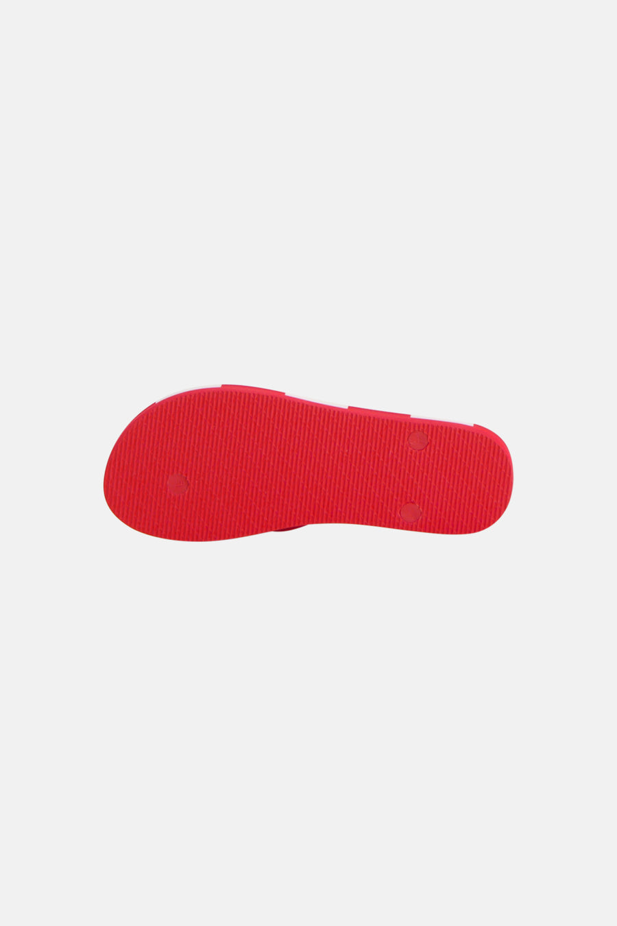 Pantoufles rouges ONLY® avec semelle côtelée, vue de dessous.