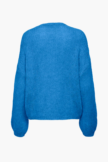 T-shirt bleu avec col rond de ONLY, en tissu côtelé et manches longues.
