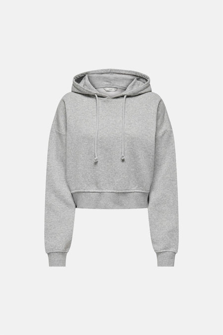 Sweat à capuche gris de ONLY, avec manches longues et cordons.