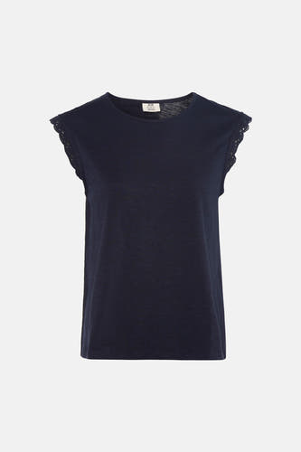 Blauw T-shirt met korte mouwen van JDY, met ronde hals en kanten details aan de mouwen.