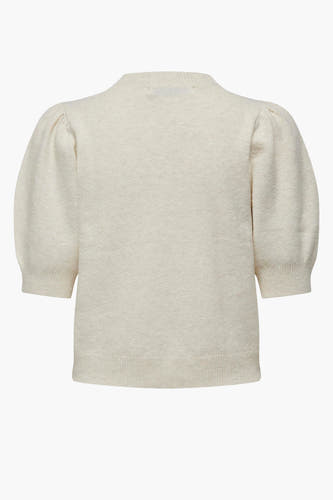 T-shirt blanc à col rond de ONLY, avec des manches bouffantes et une texture douce.