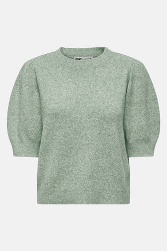 Pull vert avec col rond de ONLY, avec manches bouffantes et une texture finement tricotée.