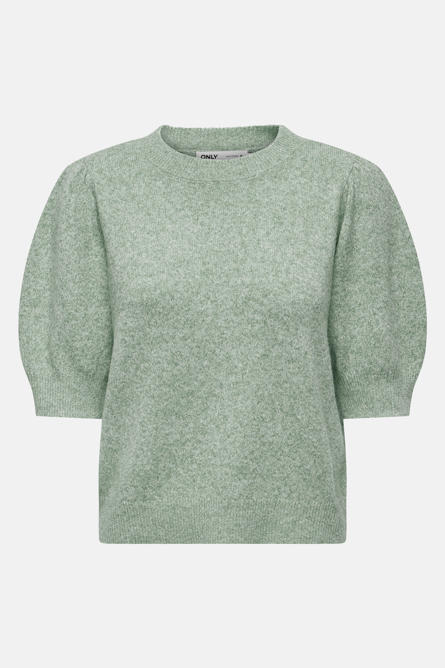 Pull vert avec col rond de ONLY, avec manches bouffantes et une texture finement tricotée.
