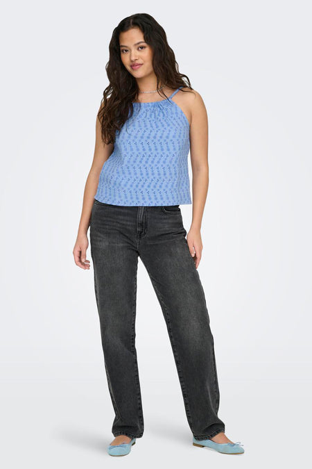 ONLTHYRA LIFE HALTERNECK EMB TOP WVN