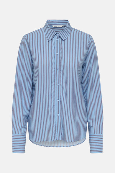 Chemise rayée bleue à longues manches de ONLY®, vue de derrière.