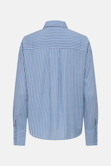 Blauw gestreept overhemd met lange mouwen van ONLY®, gezien van achteren.