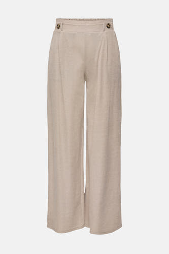 Beige broek van JDY met wijde pijpen, elastische tailleband en decoratieve knopen.