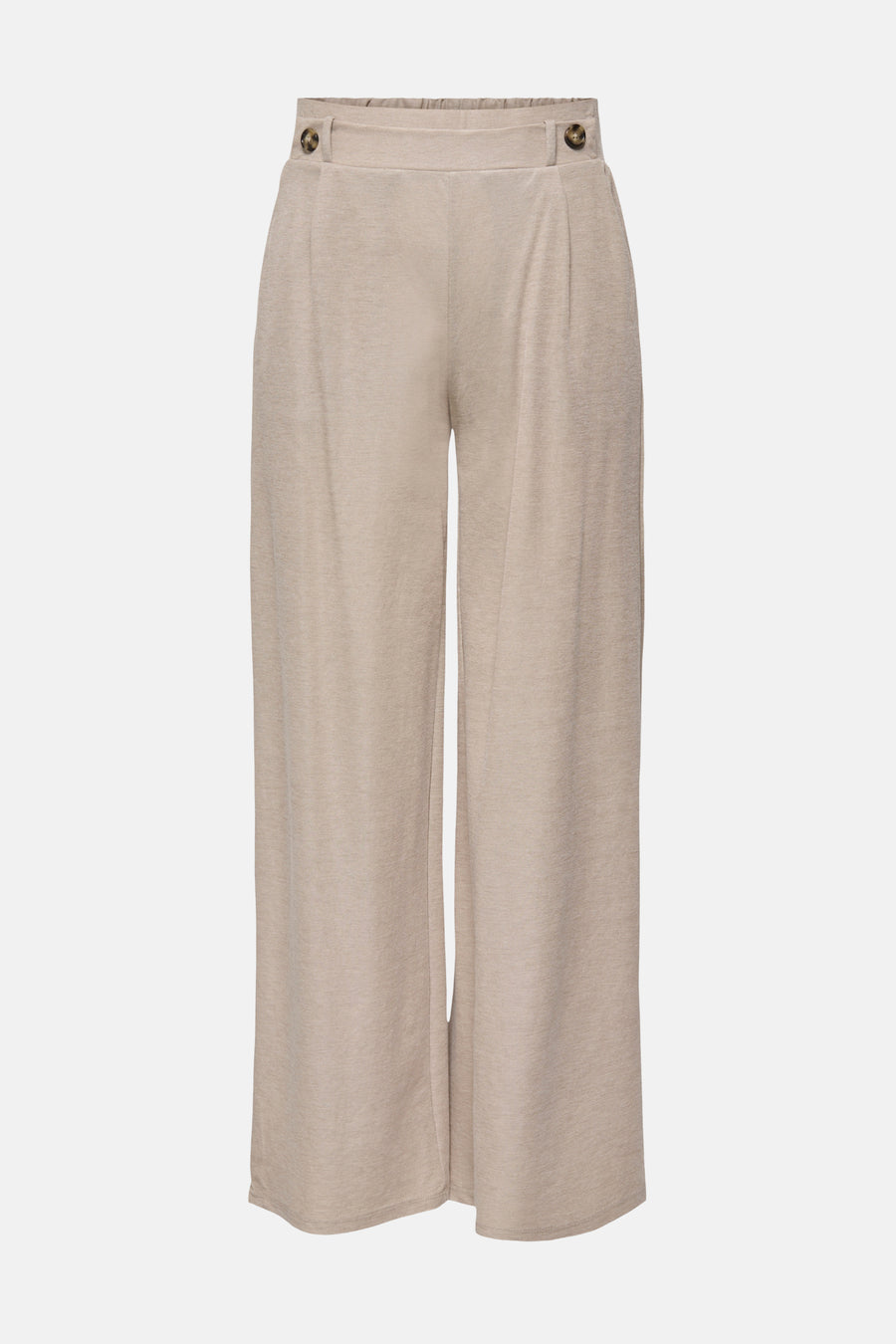 Beige broek van JDY met wijde pijpen, elastische tailleband en decoratieve knopen.