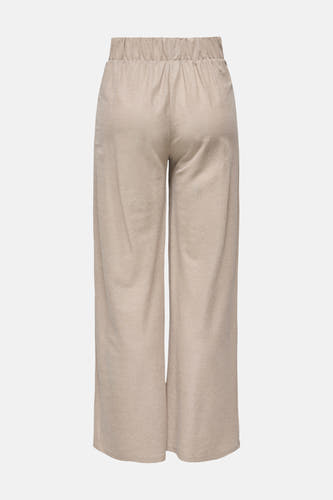Beige broek van JDY met elastische tailleband, wijdvallend en van achteren gefotografeerd.