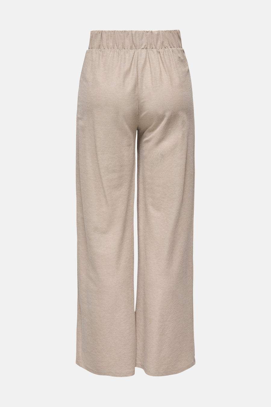 Beige broek van JDY met elastische tailleband, wijdvallend en van achteren gefotografeerd.