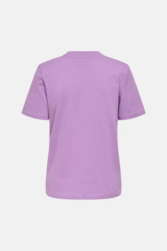 T-shirt violet de ONLY® à manches courtes et col rond montant, dos visible.