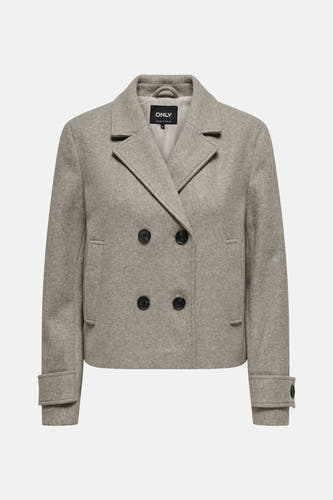 Beige korte jas van ONLY met dubbele knoopsluiting en manchetten met knopen.