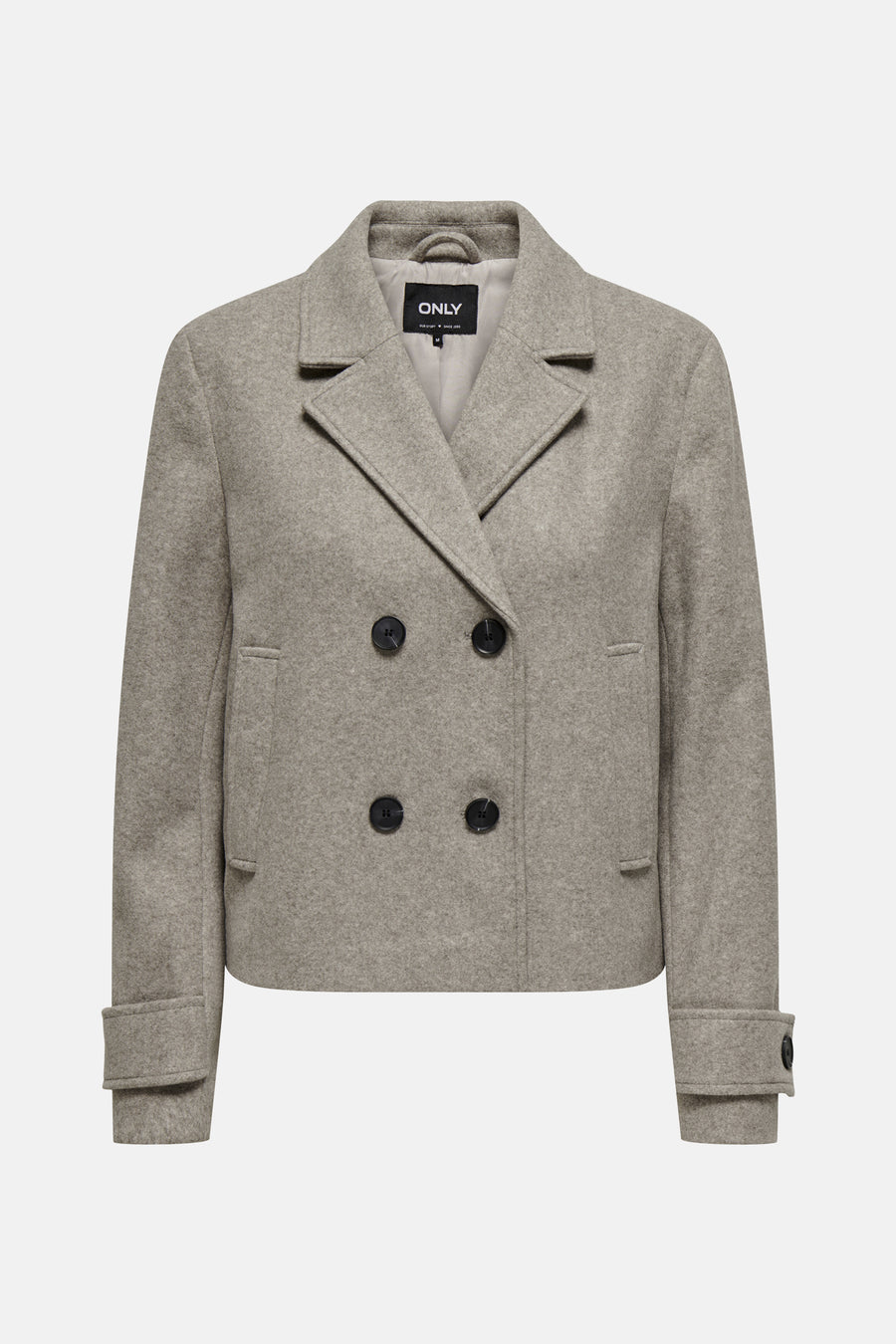 Beige korte jas van ONLY met dubbele knoopsluiting en manchetten met knopen.