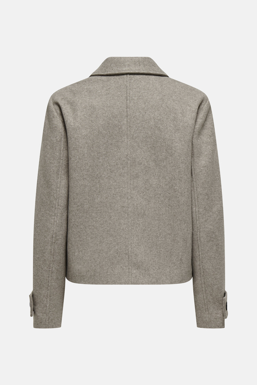 Beige korte jas van ONLY, rugzijde, met lange mouwen en knoopdetails.
