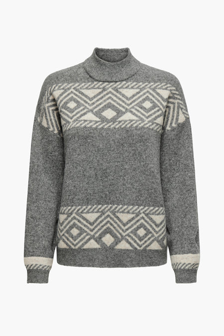 Gilet gris ONLY avec motif jacquard géométrique sur la poitrine et les manches.