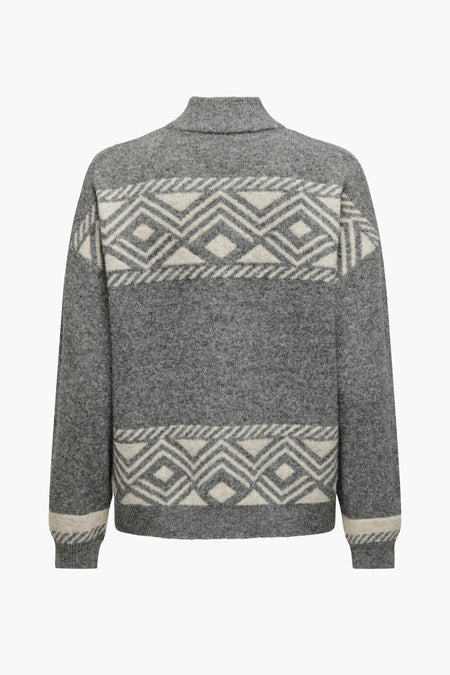 Sweat-shirt gris à col montant ONLY, avec un motif tricoté et des manches longues.