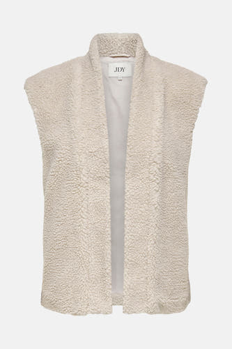 Beige bodywarmer van JDY met open voorkant en zachte, teddy-achtige textuur.
