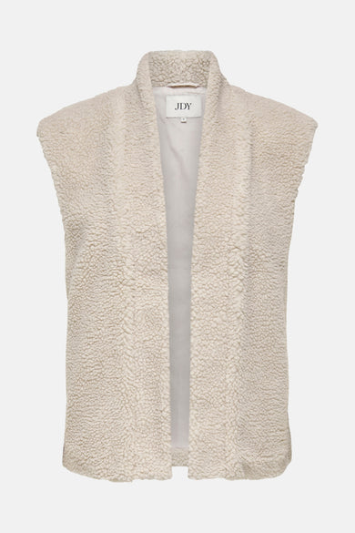 Gilet de corps beige JDY avec devant ouvert et texture douce, moelleuse.