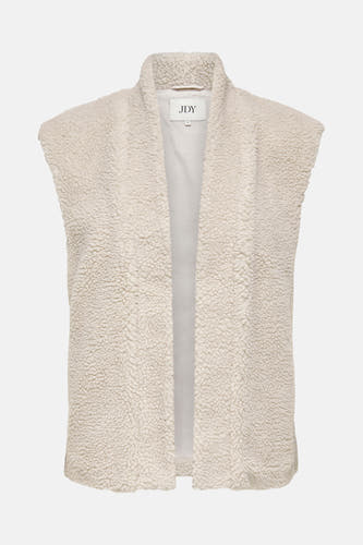 Beige bodywarmer van JDY, met een zachte, teddy-achtige textuur en open voorkant.
