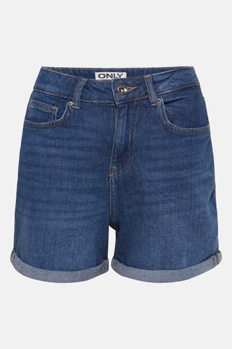Mid blue denim short van ONLY, met omgeslagen pijpen.
