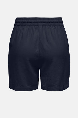 Donkerblauwe short van JDY, gezien van achteren met een elastische tailleband.