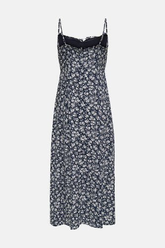 Blauwe mouwloze jurk van ONLY, met een witte bloemenprint.
