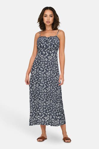 Mouwenloos kleedje in blauw van ONLY®, met een bloemenpatroon.
