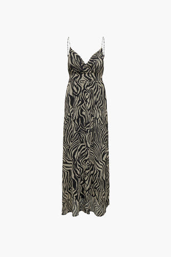 Bruine mouwloze kleedje van ONLY met zebraprint en spaghettibandjes.
