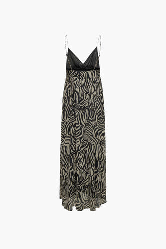 Bruine mouwloze kleedje van ONLY®, met een zebraprint en dunne schouderbandjes.
