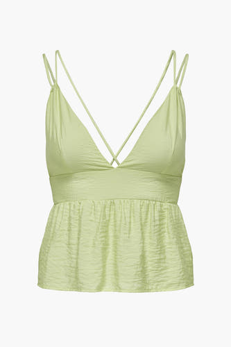 Groene blouse zonder mouwen van ONLY, met een fijne kreuktextuur en gekruiste bandjes.
