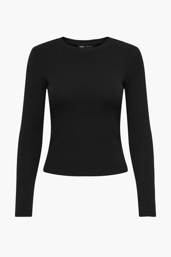 Zwart T-shirt met lange mouwen van ONLY, effen en zonder verdere details.
